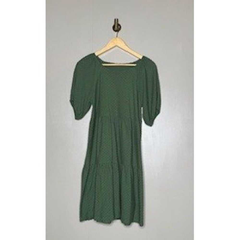 J.Crew Swiss Dot Tiered Mini Dress Green Puff Sleeve Scoop Neck Small
